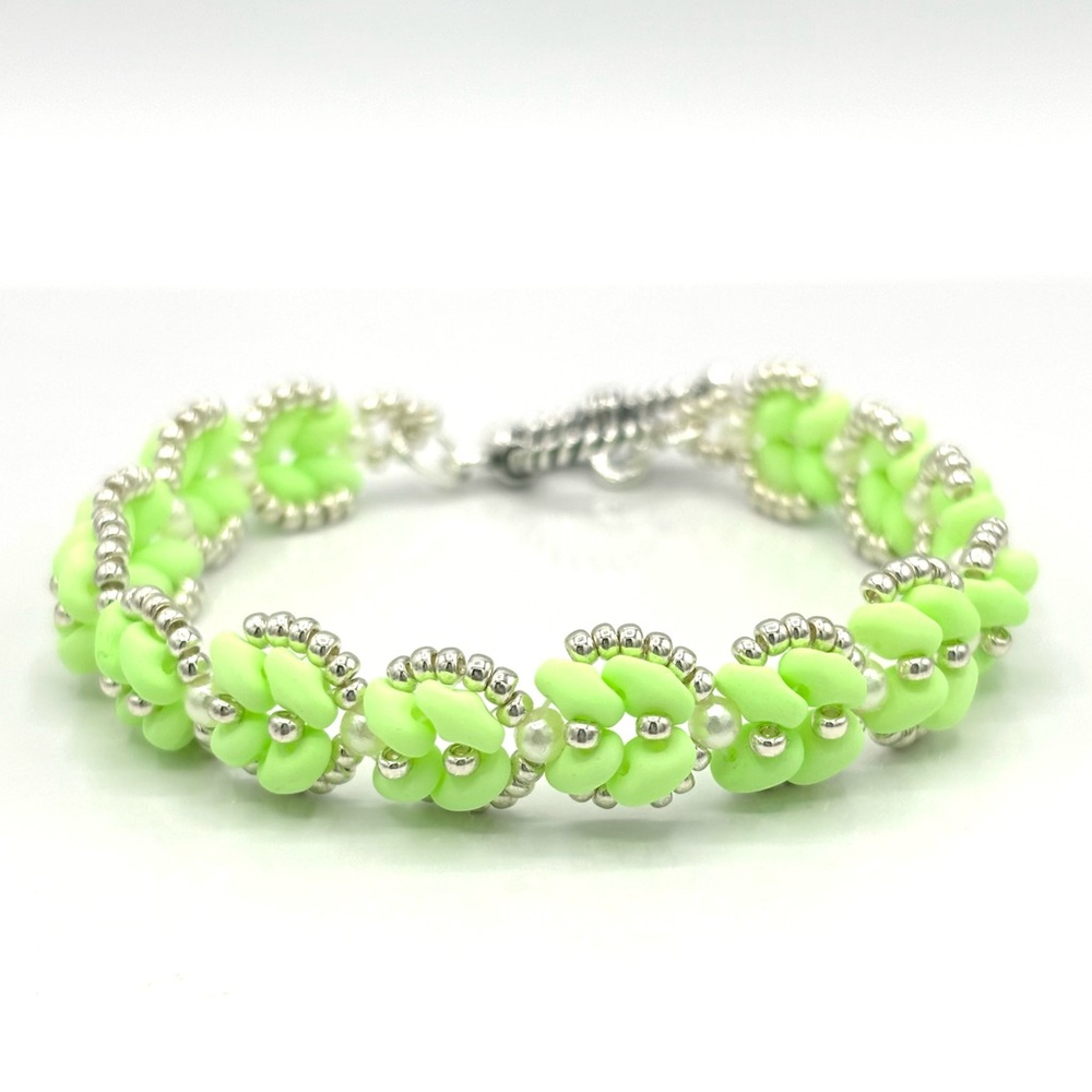 Hand Crafted Lime Green and Pearl Beaded Bracelet